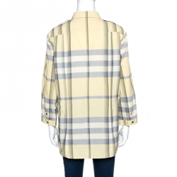 Pre Owned Burberry Brit Light Yellow Checked Cotton Long Sleeve Shirt XL