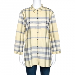 Pre Owned Burberry Brit Light Yellow Checked Cotton Long Sleeve Shirt XL