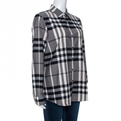Pre Owned Burberry Grey Nova Check Stretch Cotton Long Sleeve Shirt M