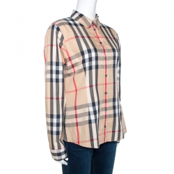 Pre Owned Burberry Brit Beige Nova Check Stretch Cotton Shirt L