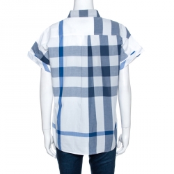 Pre Owned Burberry Brit Bicolor Exploded Check Cotton Half Sleeve Shirt M