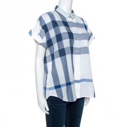 Pre Owned Burberry Brit Bicolor Exploded Check Cotton Half Sleeve Shirt M