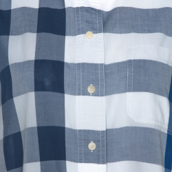 Pre Owned Burberry Brit Bicolor Exploded Check Cotton Half Sleeve Shirt M
