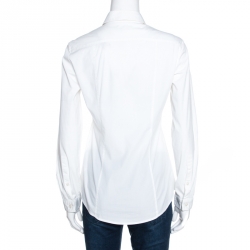 مملوكة مسبقًا قميص بربري بريت أكمام طويلة قطن ستريتش أبيض S