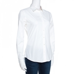 مملوكة مسبقًا قميص بربري بريت أكمام طويلة قطن ستريتش أبيض S