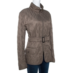 Pre Owned Burberry Olive Green Diamond Quilted Belt Detail Jacket XL