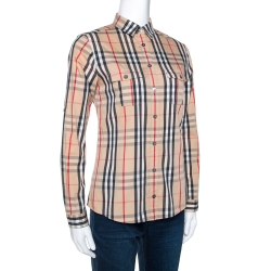 Pre Owned Burberry Brit Beige Nova Check Cotton Shirt XS