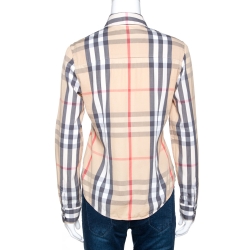 مملوكة مسبقًا قميص بربري قطن مرن مربعات نوفا بيج مقاس صغير (سمول)