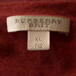 Pre Owned Burberry Brit Red Checked Merino Wool & Cashmere Sweater XL