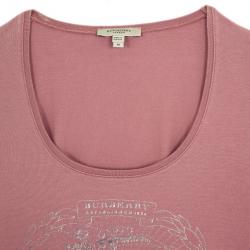 Pre Owned Burberry Pink Cotton Logo T Shirt M
