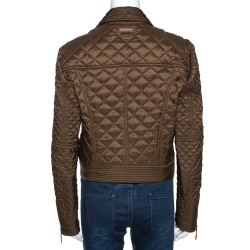 Pre Owned Burberry Military Green Quilted Synthetic Biker Jacket L