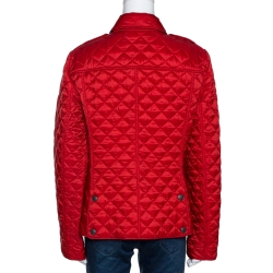 Pre Owned Burberry Brit Red Synthetic Diamond Quilted Jacket L