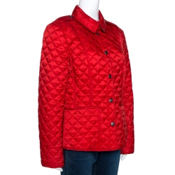 Pre Owned Burberry Brit Red Synthetic Diamond Quilted Jacket L