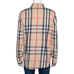 Pre Owned Burberry Brit Beige Nova Check Stretch Cotton Shirt XL