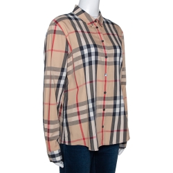 Pre Owned Burberry Brit Beige Nova Check Stretch Cotton Shirt XL
