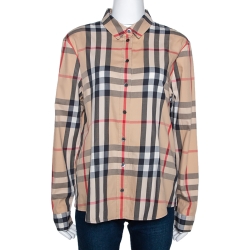 Pre Owned Burberry Brit Beige Nova Check Stretch Cotton Shirt XL