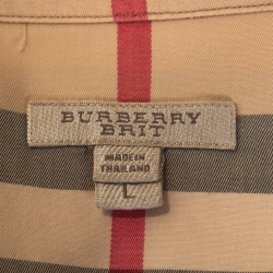 Pre Owned Burberry Brit Beige Nova Check Stretch Cotton Shirt L
