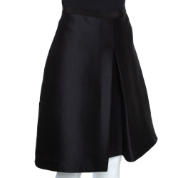 Pre Owned Burberry Black Wool Box Pleated A Line Skirt S