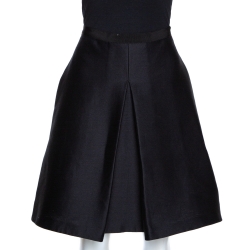Pre Owned Burberry Black Wool Box Pleated A Line Skirt S