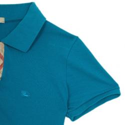Pre Owned Burberry Blue Check Placket Polo Shirt S