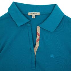Pre Owned Burberry Blue Check Placket Polo Shirt S