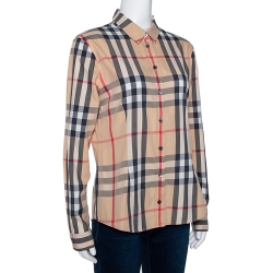 Pre Owned Burberry Brit Beige Nova Check Stretch Cotton Button Front Shirt M
