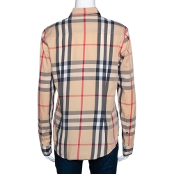 Pre Owned Burberry Brit Beige Nova Check Stretch Cotton Button Front Shirt M