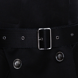 Pre Owned Burberry Brit Black Cotton Leather Sleeve Detail Belted Coat M