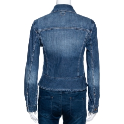 Pre Owned جاكت بربري أزرار أمامية دنيم مغسول فاتح أزرق S