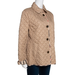 Pre Owned Burberry Brit Beige Synthetic Diamond Quilted Jacket XL