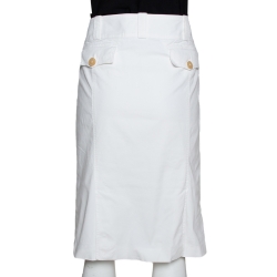 Pre Owned Burberry White Stretch Cotton Slim Fit Skirt M