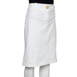 Pre Owned Burberry White Stretch Cotton Slim Fit Skirt M