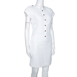 Pre Owned Burberry Brit White Cotton Cutout Pattern Button Front Dress M