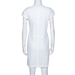 Pre Owned Burberry Brit White Cotton Cutout Pattern Button Front Dress M