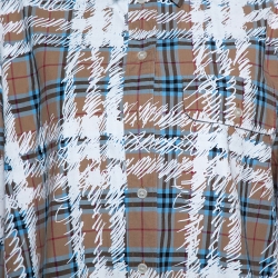Pre Owned Burberry Dark Beige Scribbled Check Cotton Long Sleeve Shirt M