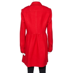 Pre Owned Burberry Brit Red Wool & Cashmere Single Breasted Coat L