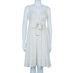 مملوكة مسبقًا فستان بربري أبيض كتان بدون أكمام M