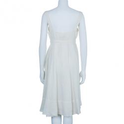 مملوكة مسبقًا فستان بربري أبيض كتان بدون أكمام M