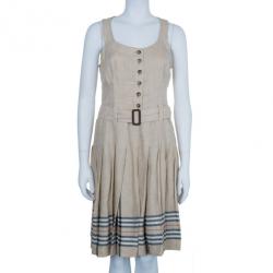 مملوكة مسبقًا Burberry Linen Novacheck Print Dress S