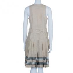 مملوكة مسبقًا Burberry Linen Novacheck Print Dress S