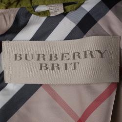 Pre Owned معطف المطر بربري تافيتا أخضر زيتوني S