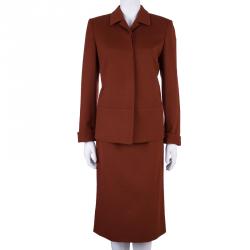 Pre Owned Burberry Rust Red Wool Skirt Suit S
