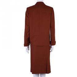 Pre Owned Burberry Rust Red Wool Skirt Suit S