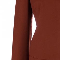 Pre Owned Burberry Rust Red Wool Skirt Suit S