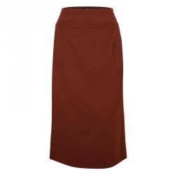 Pre Owned Burberry Rust Red Wool Skirt Suit S