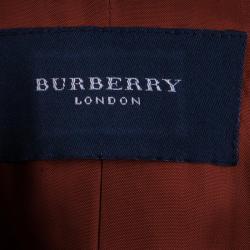 Pre Owned Burberry Rust Red Wool Skirt Suit S