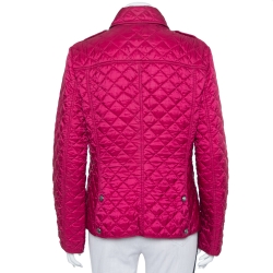 Pre Owned Burberry Brit Magenta Synthetic Quilted Button Front Jacket L