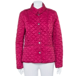 Pre Owned Burberry Brit Magenta Synthetic Quilted Button Front Jacket L