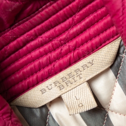 Pre Owned Burberry Brit Magenta Synthetic Quilted Button Front Jacket L