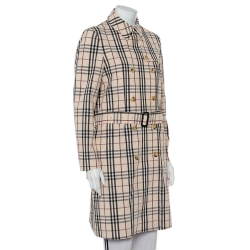 Pre Owned Burberry Beige Nova Check Cotton Belted Double Breasted Coat S